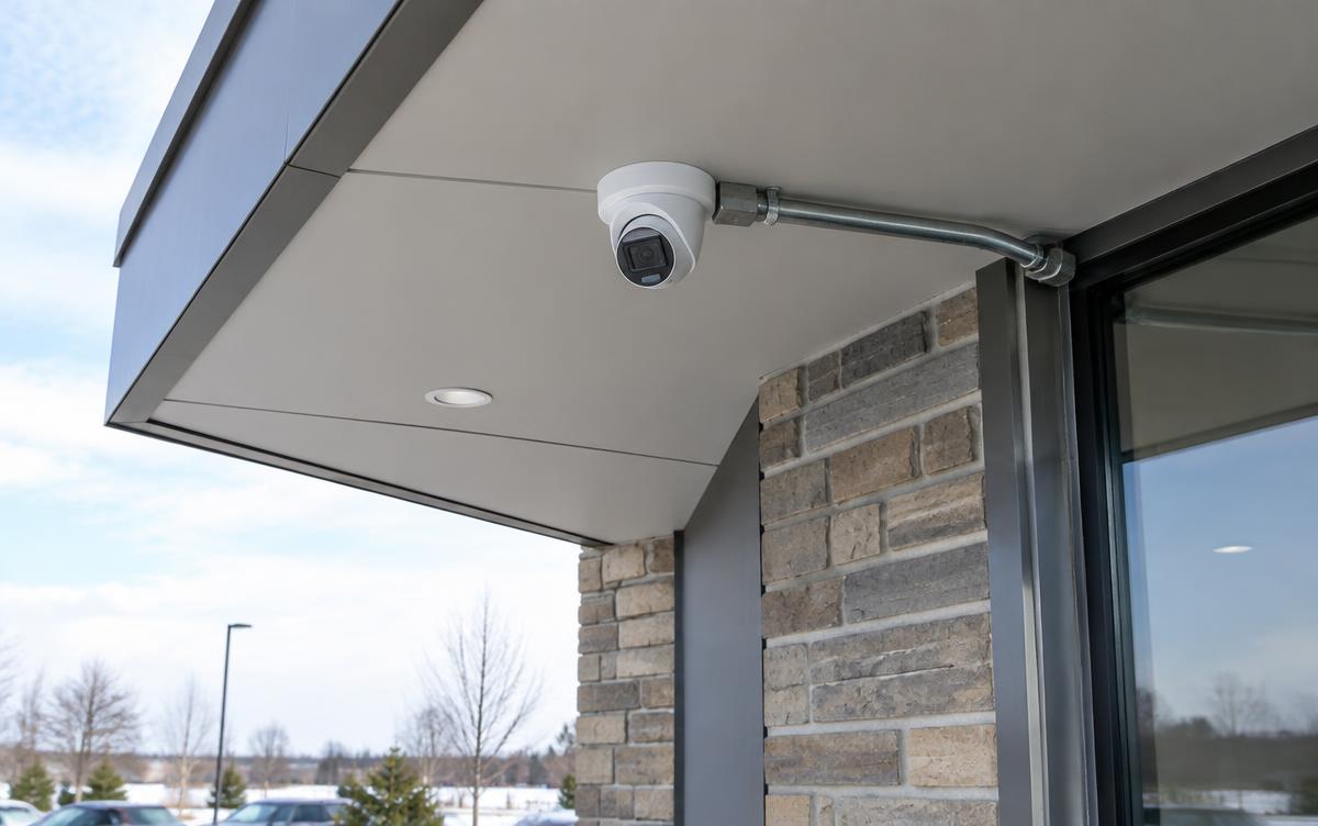 Modern commercial IP security camera installation