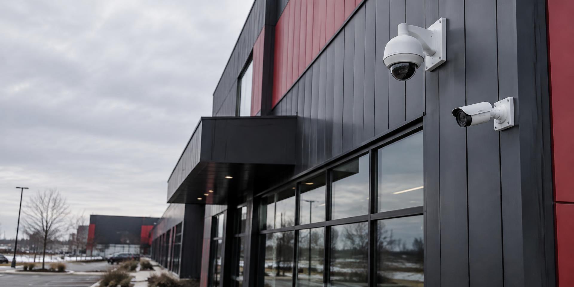 Modern commercial building protected by professionally installed security cameras