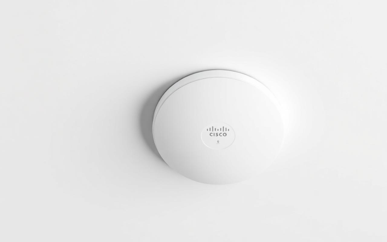 Cisco Meraki cloud-managed wireless access point mounted on a commercial ceiling