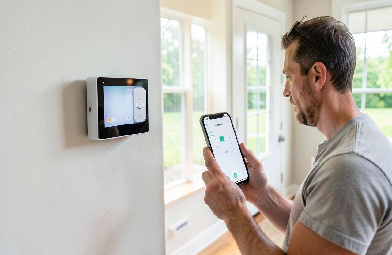 Homeowner controlling a residential alarm system from a phone